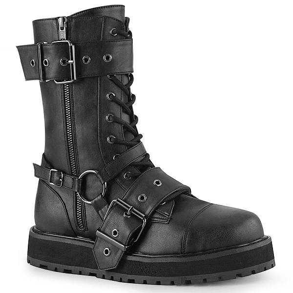 Demonia Men's Valor-220 Platform Mid Calf Boots - Black Vegan Leather D5271-60US Clearance